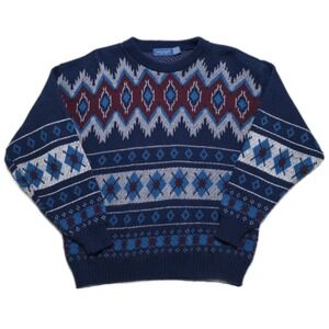 VINTAGE‎ 90s TownCraft Aztec Knit Grandpa Sweater Crewneck Cardigan Mens M USA